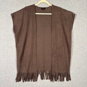 Fringe Vest Faux Suede Womens Small Long Open Western Boho Southwest 70s Hippie